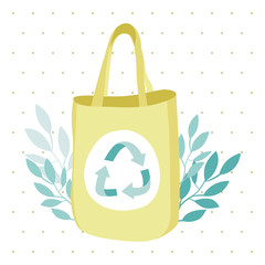 Eco fabric bag with leaves, vegan food and reusable bottle. Recycling eco bag instead of plastic one. Go green.  Save the planet. Eco life. Zero waste lifestyle.