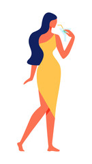Woman in Yellow Dress on White Bbackground. Vector