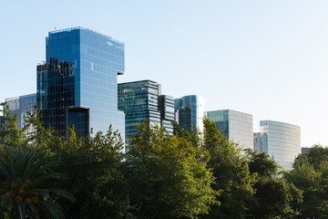 Obraz premium Skyline of office buildings at Nueva Las Condes, Las Condes district, Santiago de Chile