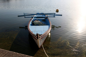 Obraz premium Traditional colorful wooden boats in port of Nin, Croatia.