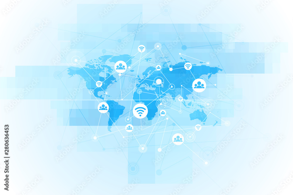 Poster global network connection.abstract background technology graphic design. connecting dots and lines.i
