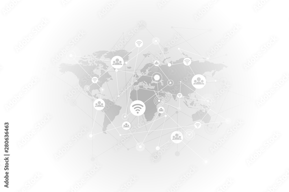 Poster global network connection.abstract background technology graphic design. connecting dots and lines.i