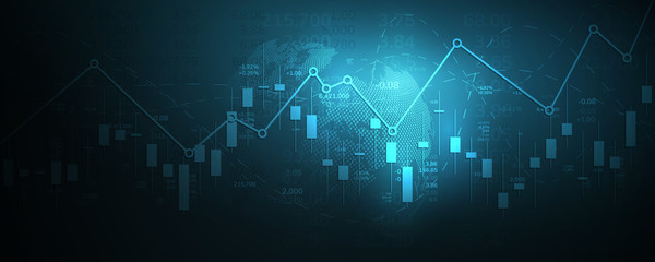 Stock market graph or forex trading chart for business and financial concepts, reports and investment on dark background . Vector illustration
