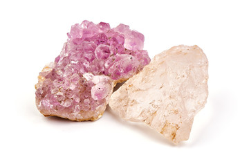 Violet Crystal and stone salt, isolated on white background