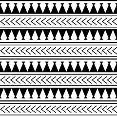 Vector ethnic geometric seamless pattern in maori tattoo style. Horizontal pattern. Simple Scandinavian style. Design for home decor, wrapping paper, fabric, carpet, textile, cover