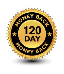 High quality golden 120 day money back guaranteed badge, sign, seal, label, stamp.