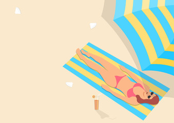 Woman sunbathing in pink bikini