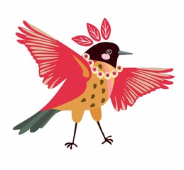 Happy red bird cartoon posing isolated on white background.