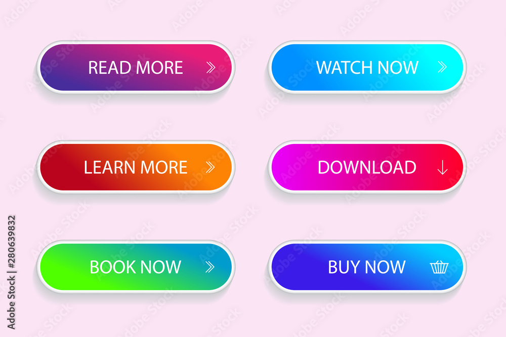 Poster set of modern ui buttons. grident button of submit, download for app. vector