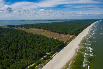 Aerial view of Vistula Spit, place for the future canal construction. Photo made by drone from above. Poland.