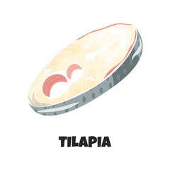 Vector Realistic Illustration of Steak of Tilapia. Design of Seafood Trophy, Marine Animal for Restaurant Menu or Shop Banner. Fillet Silhouette of Marine, Fishing and Wildlife Themes in Cartoon Style