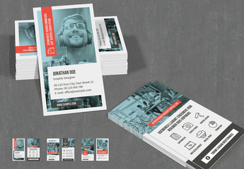 Business Card Layout with Gray and Red Accents