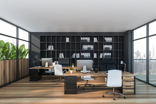 Wooden open space office interior