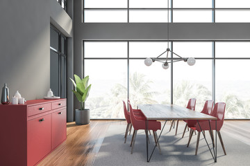 Side view of gray dining room