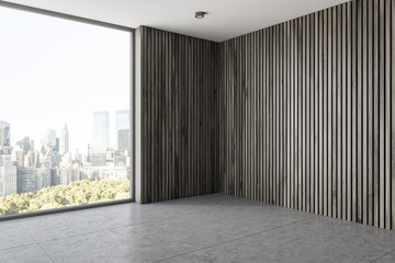 Empty dark wooden wall room corner