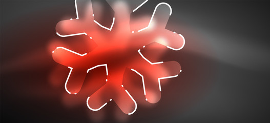 Blurred Christmas snowflake abstract background, stylized minimal design, neon glowing colors. Vector neon background. Snow background