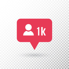 Obraz premium Follower notification. Social media icon user. Follower 1k symbol. Red new message bubble. Stories user button. Friend request quantity number notifications templates. Vector illustration