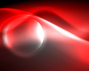 Dark space with shiny neon light motion waves. Abstract concept graphic element. Vector neon background. Technology background
