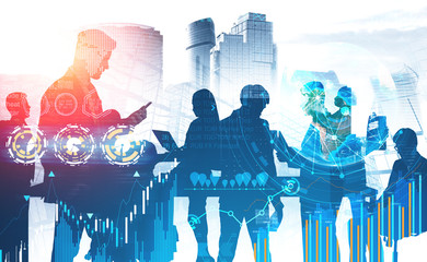 People in city, infographic interface