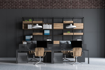 Gray and brick open space office interior