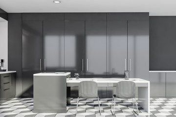 Gray kitchen interior with table