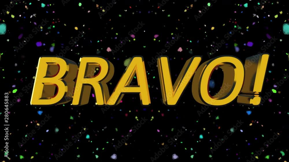 Poster golden shiny text bravo with many particles, modern background for events, 3d rendering computer gen