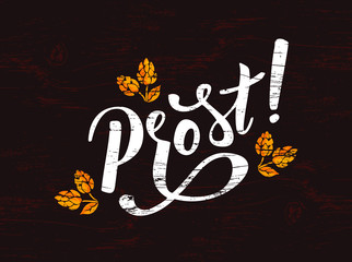 German Cheers vector typography illustration for bavarian beer festival for greeting card, invitation, banner, poster, pack, sticker, glass. Oktoberfest design elements, handwritten lettering. EPS 10.