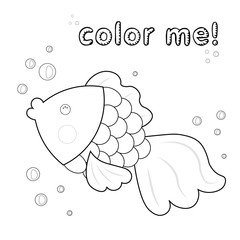 Outline fish. Coloring. Black and white fish cartoon character. Vector illustration on white background. sea animals coloring book. A game for children.
