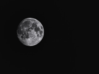 The moon black and white on a dark background 