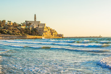 Naklejka premium Israeli old city Jaffa national heritage touristic destination near Tel Aviv landscape and landmark photography from Mediterranean sea waterfront district 