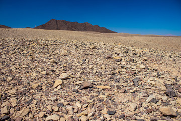 desert wasteland stone dry dead ground foreground and unfocused mountain background scenic landscape global warming concept photography 