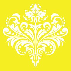 Damask graphic ornament. Floral design element. Yellow vector pattern
