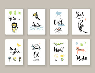 Cute animals cards. Vector set