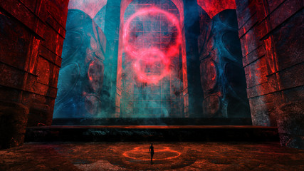 majestic high tech temple concept art with moody lighting and dark atmosphere © archangelworks