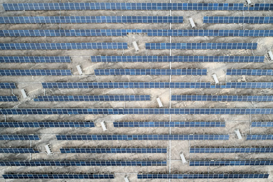 Power plant with solar panels from above.