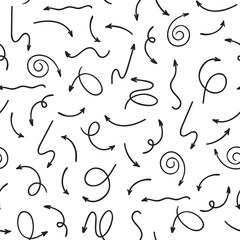 Vector hand drawn arrows set on a white background. Seamless pattern