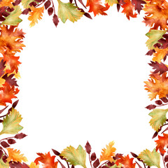 Watercolor lush frame of colorful branches and leaves isolated on white background. Flower pattern for beautiful wedding invitation design, greeting cards.