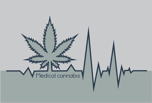 Gray heartbeat with medical marjuana. Card