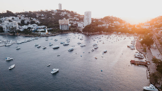 Top-view of the yachts and boats in Mexico