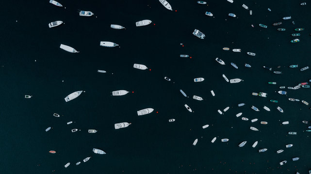 Top-view of the yachts and boats in Mexico