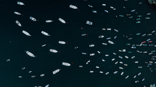Top-view of the yachts and boats in Mexico
