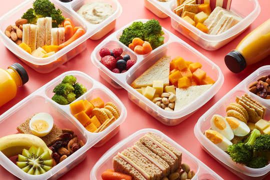 School lunch boxes made of plastic.