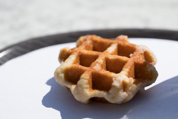close up Brussels Waffle on white plate