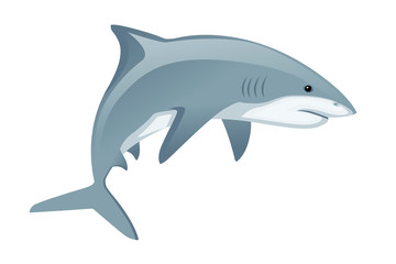 Shark with mouth closed giant apex predator cartoon animal design flat vector illustration isolated on white background