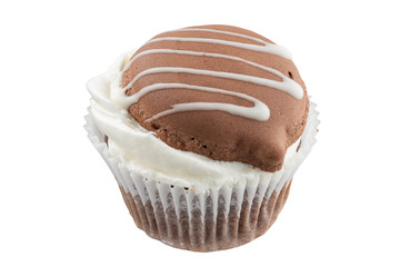 Chocolate cupcakes with cream. All details in focus. Full depth of field.