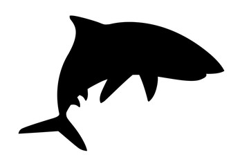 Black silhouette shark giant apex predator cartoon animal design flat vector illustration isolated on white background