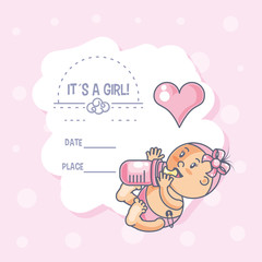 it is a girl baby shower card with bottle milk