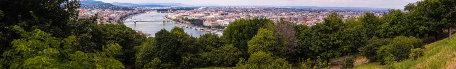 Fototapeta na wymiar Old houses of Budapest and the Danube River, aerial view 
