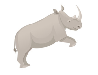African rhinoceros jumping side view cartoon animal design flat vector illustration isolated on white background