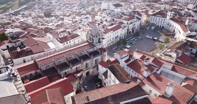 Aerial panoramic view of Elvas sity with main square and cathedral, Portugal
